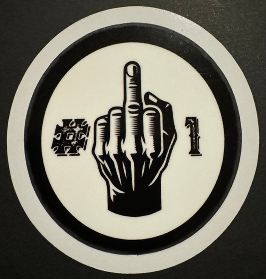 "Number 1" Sticker with Middle Finger Graphic